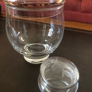 Vintage Italian Clear Glass Decorative Jar with Etched Floral Lid - White/Clear